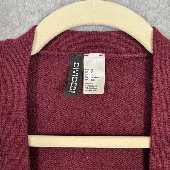 Divided H&M Cardigan Sweater Womens XS Burgundy Open Pocket Comfy Grandpa Grunge - Picture 4 of 8